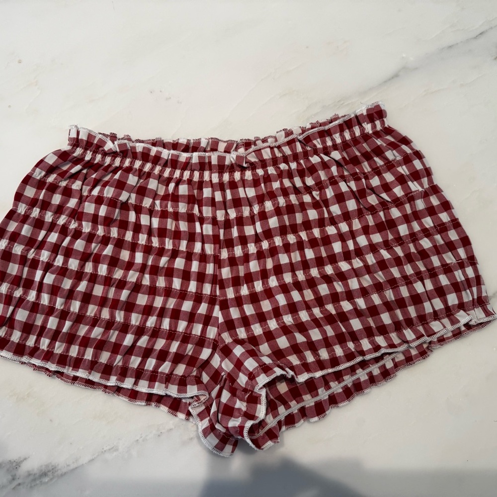 Edikted Red and White Gingham Lounge Shorts